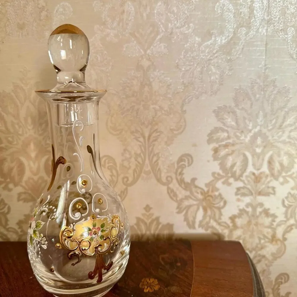 Vintage & Delicate Hand-Painted Romanian Glass Decanter from early 1900s